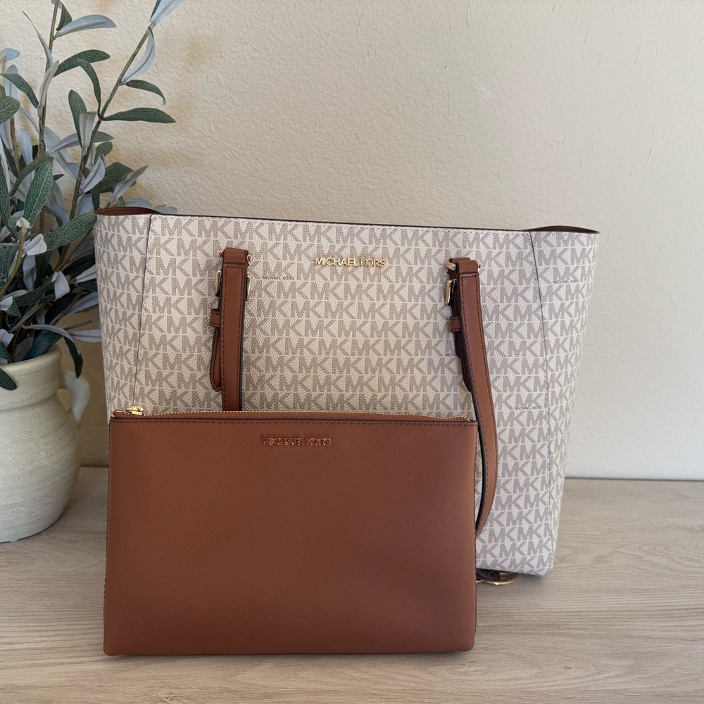 Michael Kors Signature Cream and Tan Tote
